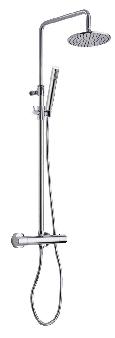 Colonna doccia tonda in acciaio regolabile con miscelatore termostatico  doccetta 3 getti e soffione ultraslim 20 cm, Arcshop